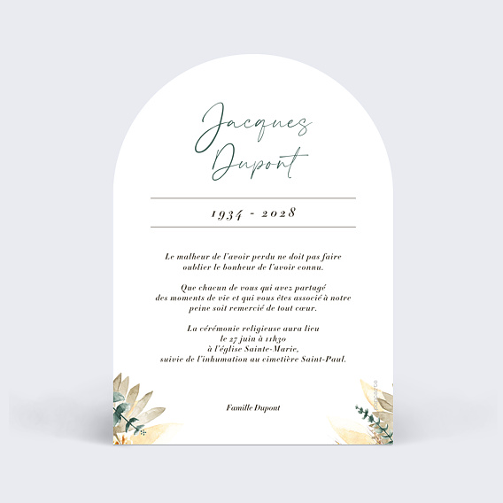 Faire-part décès Bohemia Verso