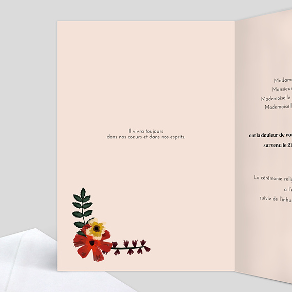 Faire-part décès Anémone Intérieur Gauche