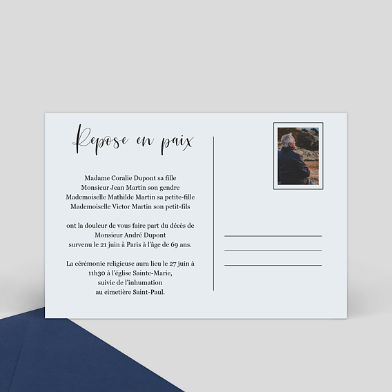 Faire-part décès Carte Chic  Verso