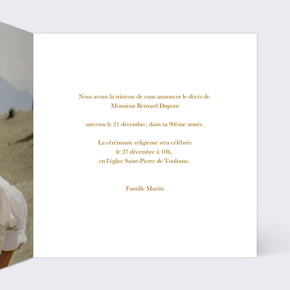 Faire-part décès Arbre ocre Intérieur Droit