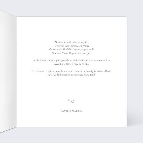 Faire-part décès Barque de la foi Intérieur Droit