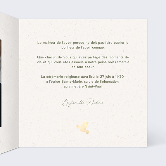 Faire-part décès Croix Fleurie Intérieur Droit