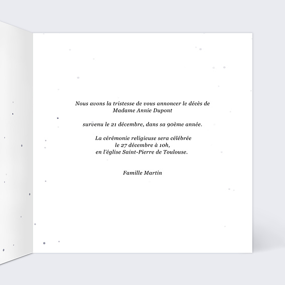 Faire-part décès Etoile dans le ciel Intérieur Droit