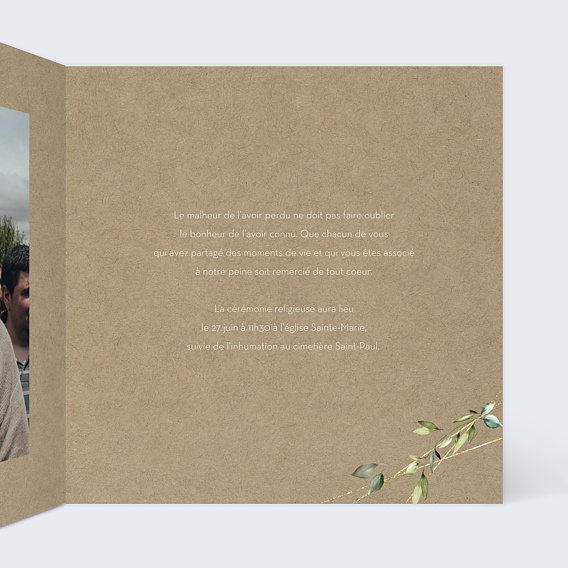 Faire-part décès Ornement de Fleurs Intérieur Droit