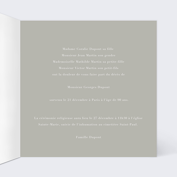 Faire-part décès Quiétude Intérieur Droit