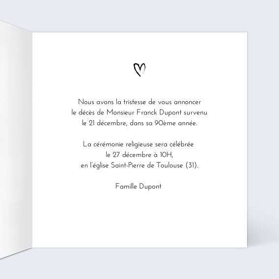 Faire-part décès Signature Intérieur Droit