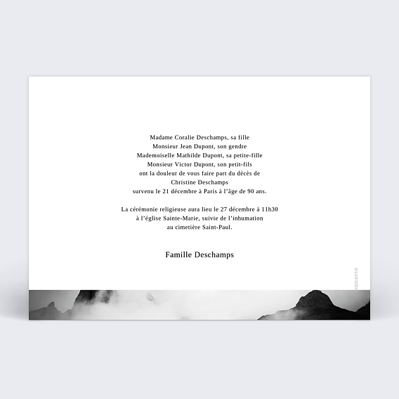 Faire-part décès Panoramique Verso