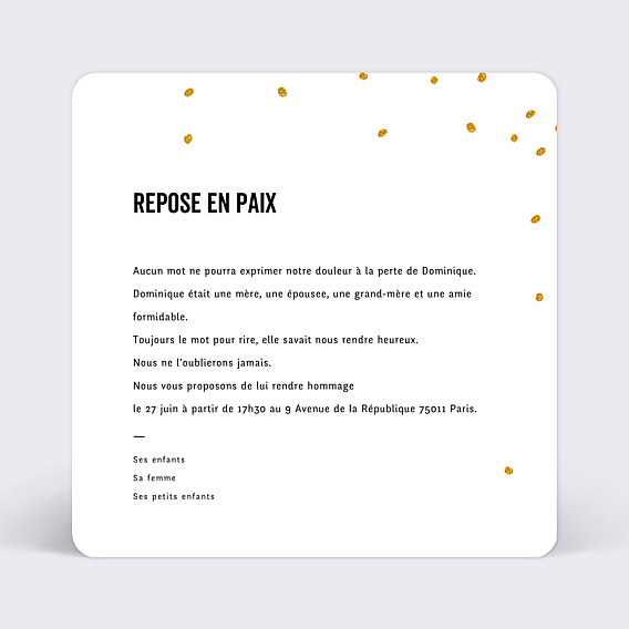 Faire part Décès Poussière d'Etoiles