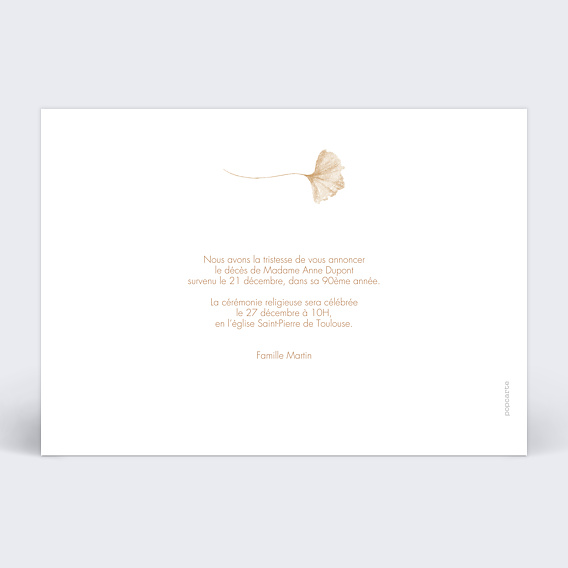 Faire-part décès Fleur Beige Verso