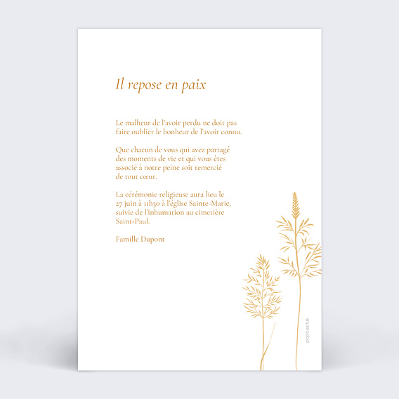 Faire-part décès Rêve bohème Verso