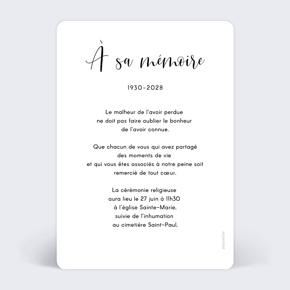 Faire-part décès This Is Love Verso