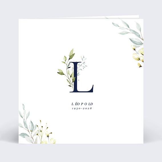Faire-part décès Lettrine Botanique Recto