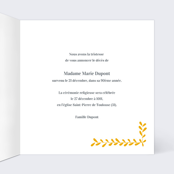 Faire-part décès Couronne Intérieur Droit