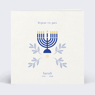 Faire-part Décès Juif Menorah