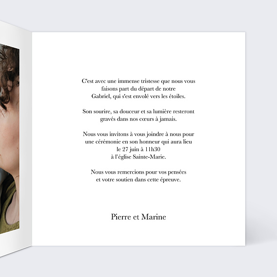 Faire-part décès Petit ange kraft Intérieur Droit