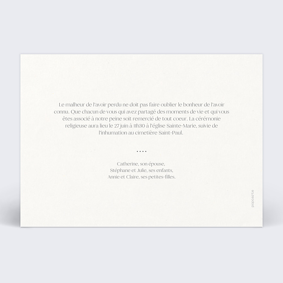 Faire-part décès Blé photo Verso