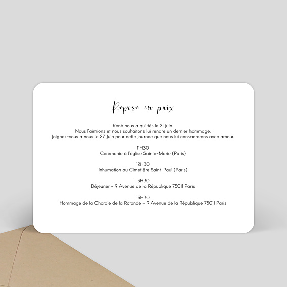 Faire-part décès Charme Classique Verso