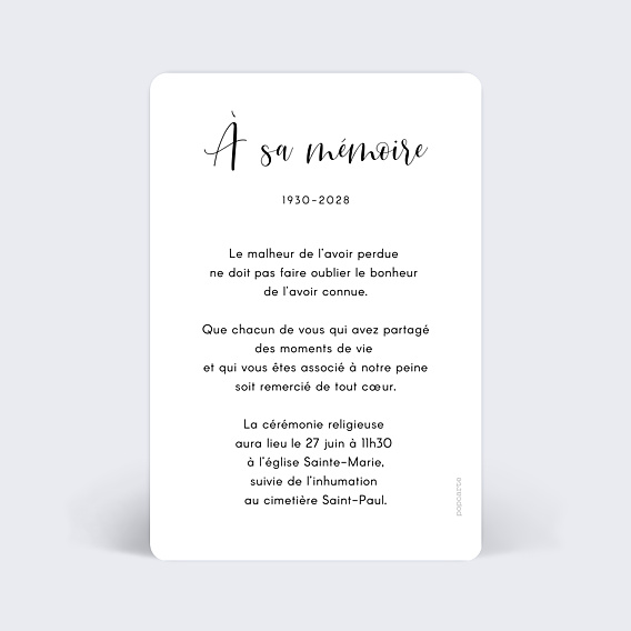 Faire-part décès This Is Love Verso