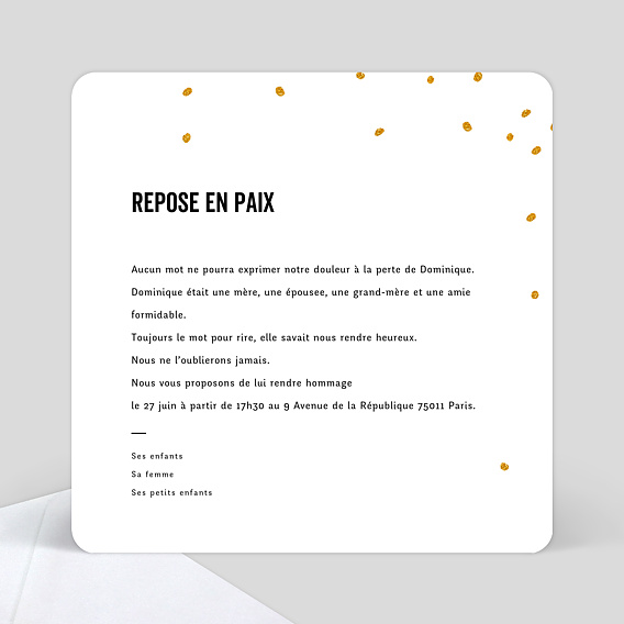 Faire-part décès Poussière d'Etoiles Verso