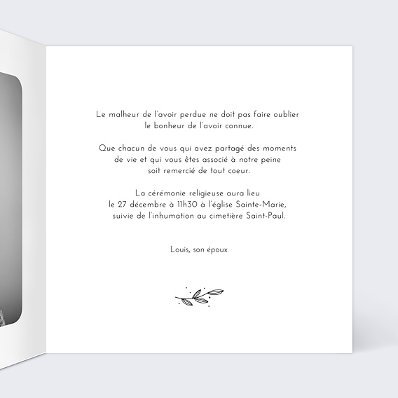Faire-part décès Tampon Délicatesse Intérieur Droit