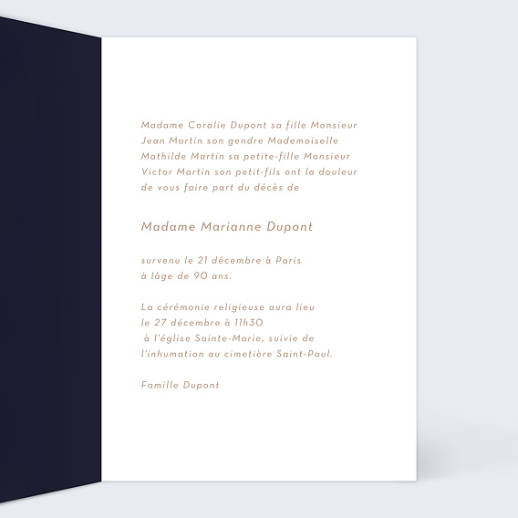 Faire-part décès Fleurs Ocre Intérieur Droit