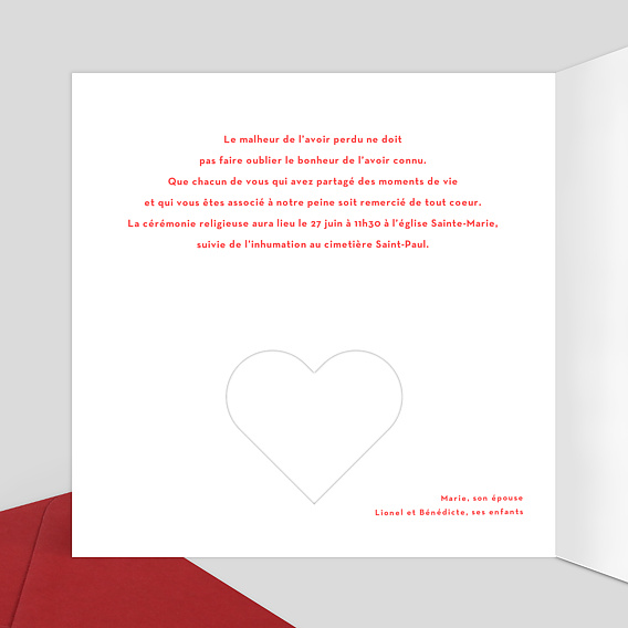 Faire-part décès Découpe Coeur Intérieur Gauche
