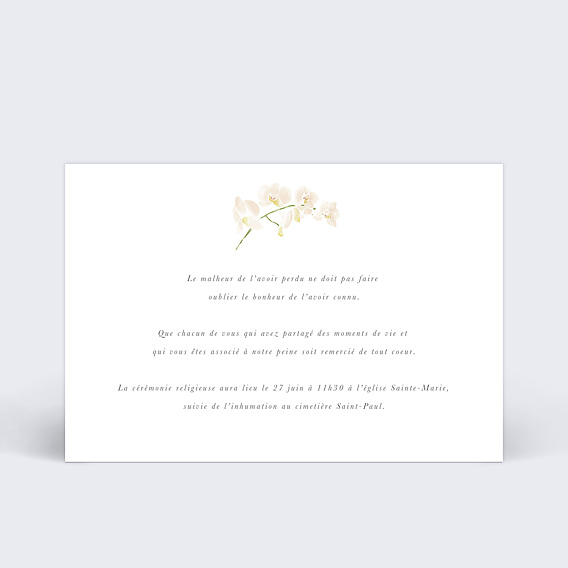 Faire-part décès Orchidée Illustration Verso