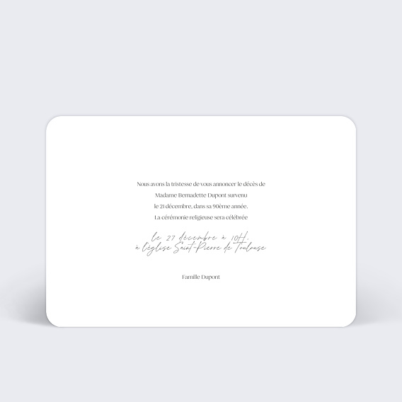 Faire-part décès Rose Rouge Verso