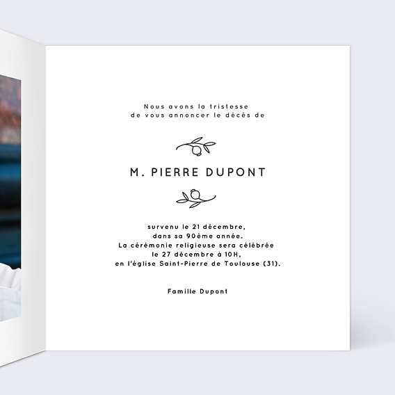 Faire-part décès Tampon Garden Intérieur Droit