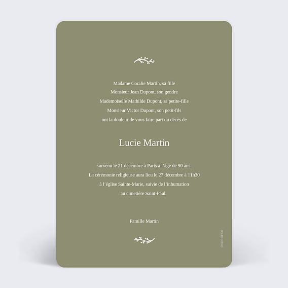 Faire-part décès Poppies Verso