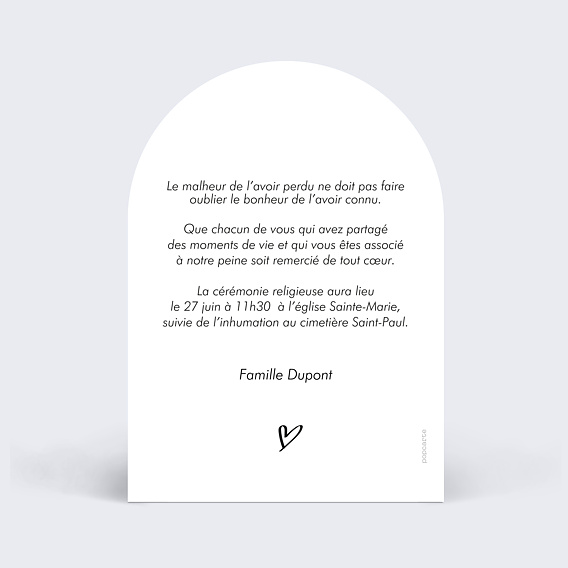 Faire-part décès Moments volés Verso
