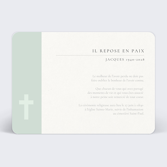 Faire-part décès Chrétien croix Recto