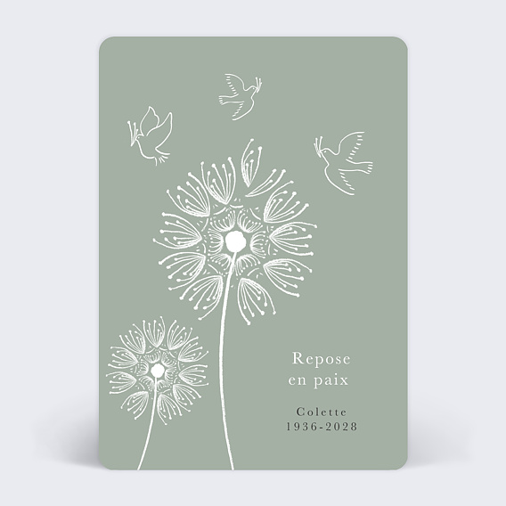 Faire-part décès Fleurs et Colombes Recto