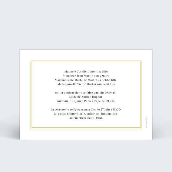 Faire-part décès Ornements Verso