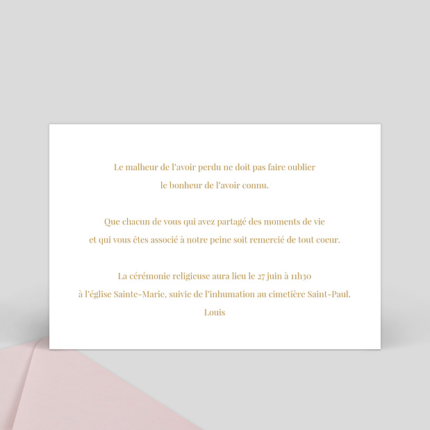 Faire-Part de décès En sa mémoire Verso