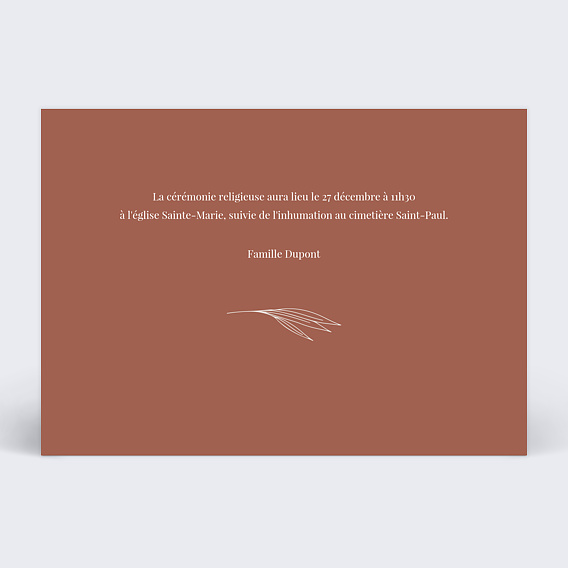 Faire-part décès Douce Verso