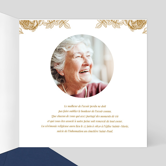 Faire-part décès Découpe Baroque Intérieur Droit