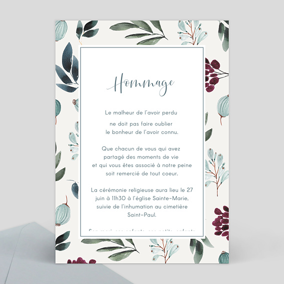 Faire-part décès Hommage Verso