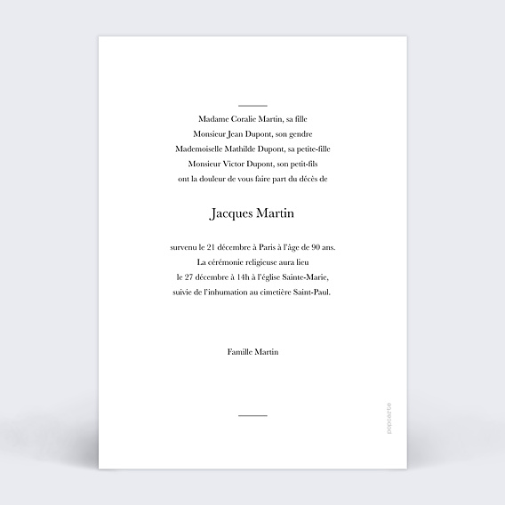 Faire-part décès Tranquillité Verso