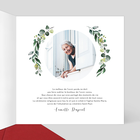 Faire-part décès Découpe Eucalyptus Intérieur Droit