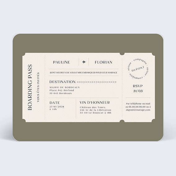 Faire part mariage Billet d'Avion