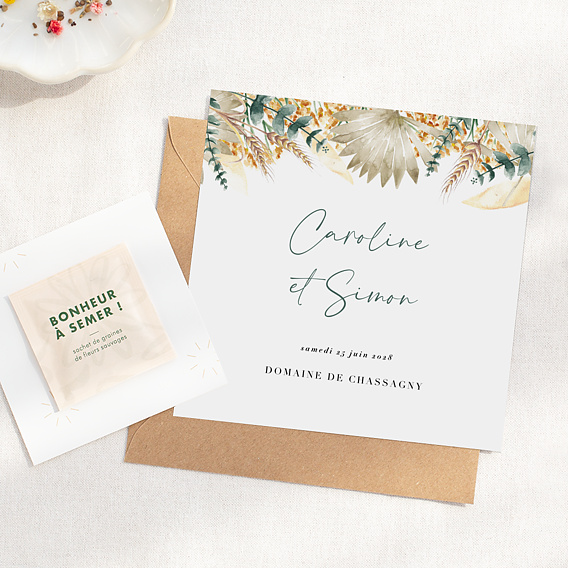 Faire part mariage Bohemia avec graines
