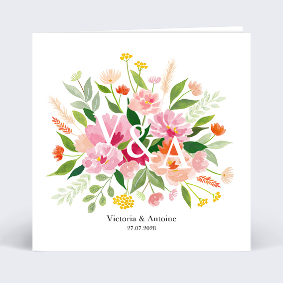 Faire part mariage Bouquet Champêtre Aquarelle