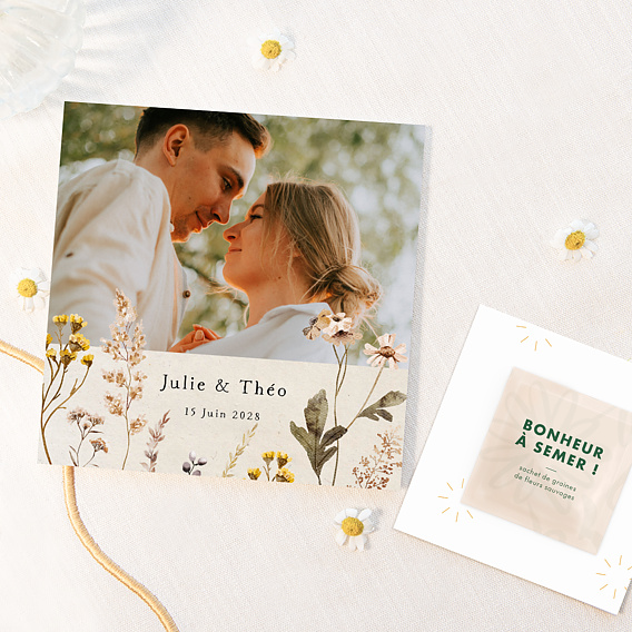 Faire part mariage Bouquet Sauvage avec Graines