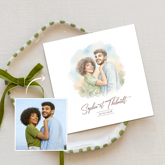 Faire part mariage Couple en aquarelle