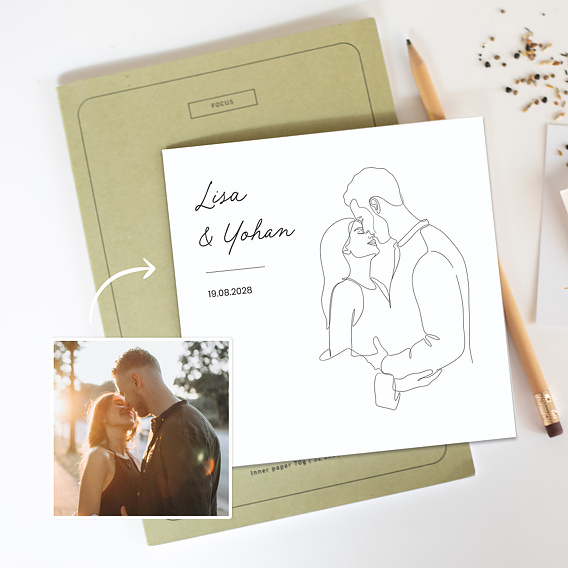 Faire part mariage Couple line art