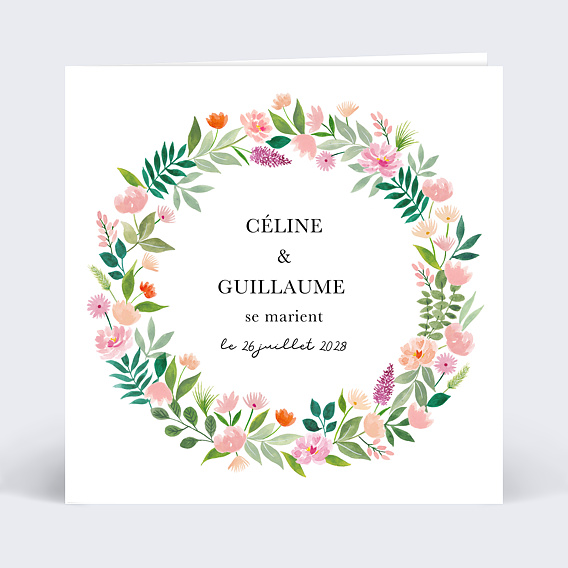 Faire part Mariage Couronne Champêtre Aquarelle