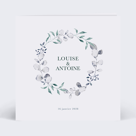 Faire part mariage Couronne classique bleu