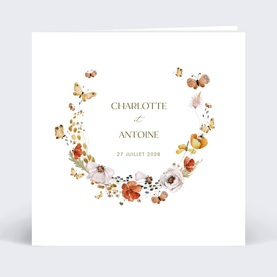 Faire part mariage Couronne de Papillons