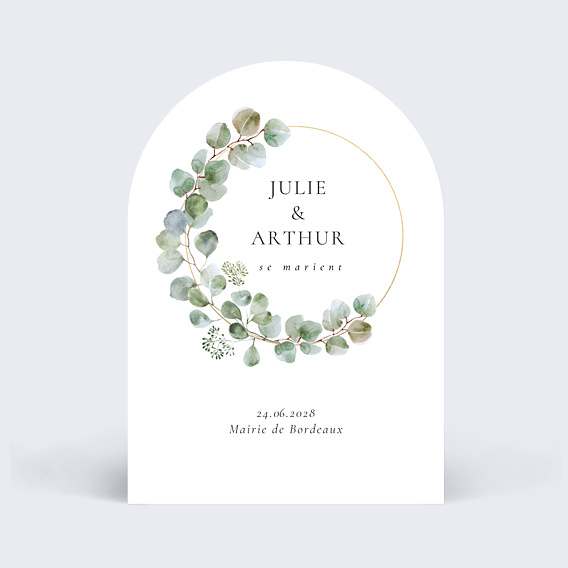 Faire-part Mariage Couronne Ocre Eucalyptus